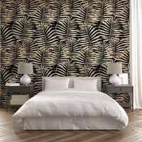 The palm fronds overlap, creating a sense of lush density.
