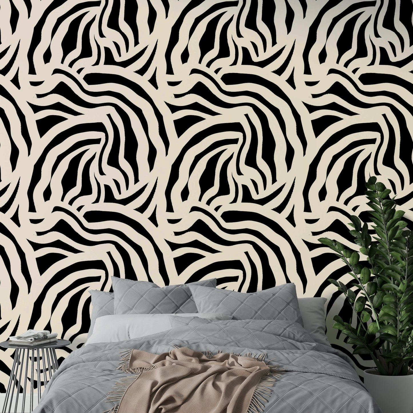 The Painted Wavy Lines Wallpaper on a feature wall.

