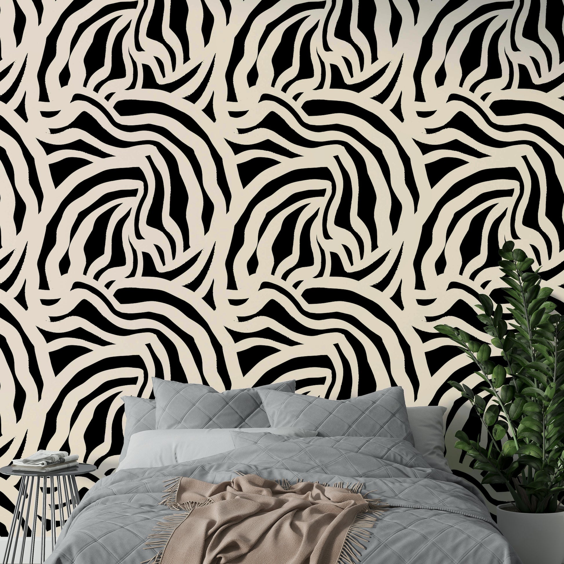 The Painted Wavy Lines Wallpaper on a feature wall.
