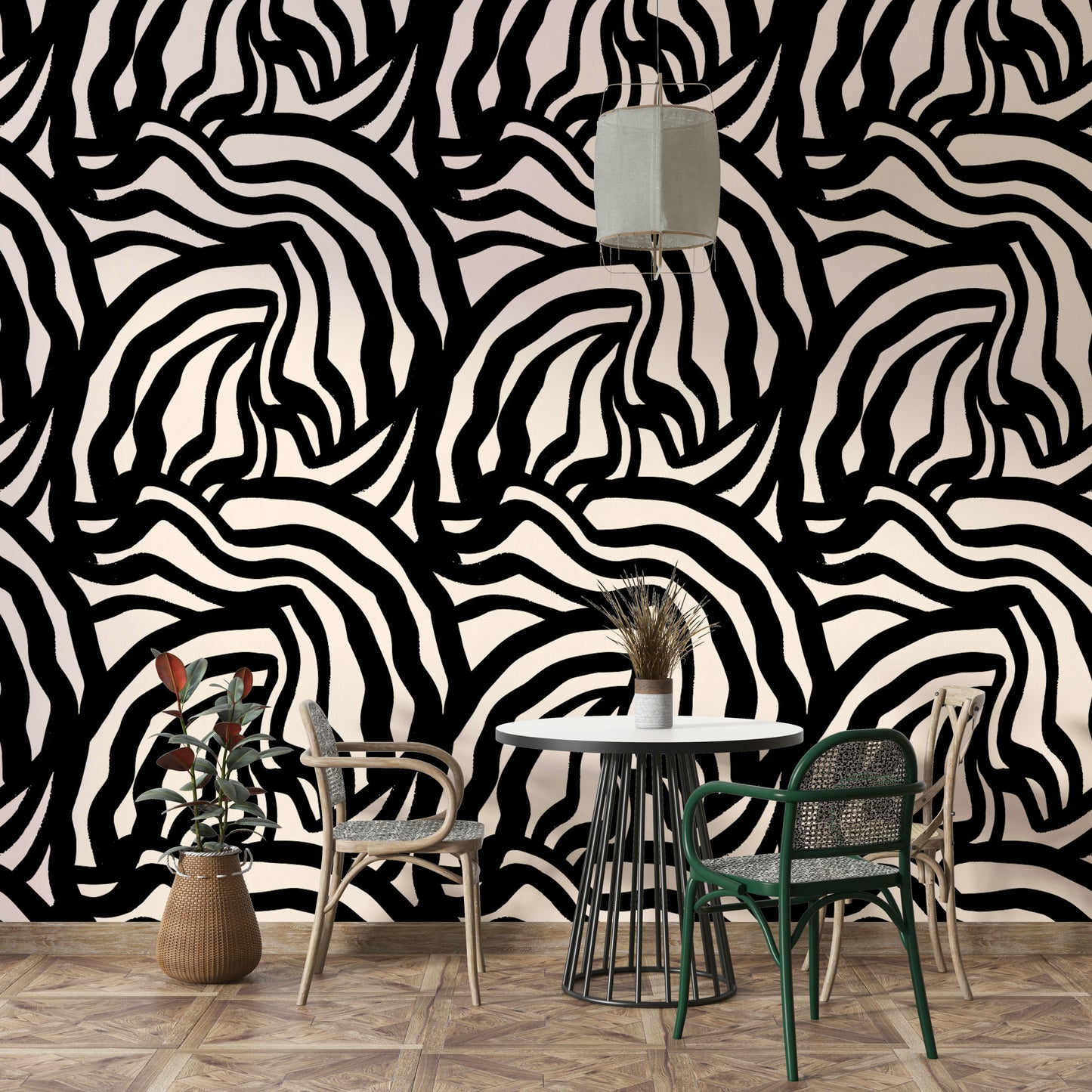 The mural is created for an entire wall, providing a unique backdrop.
