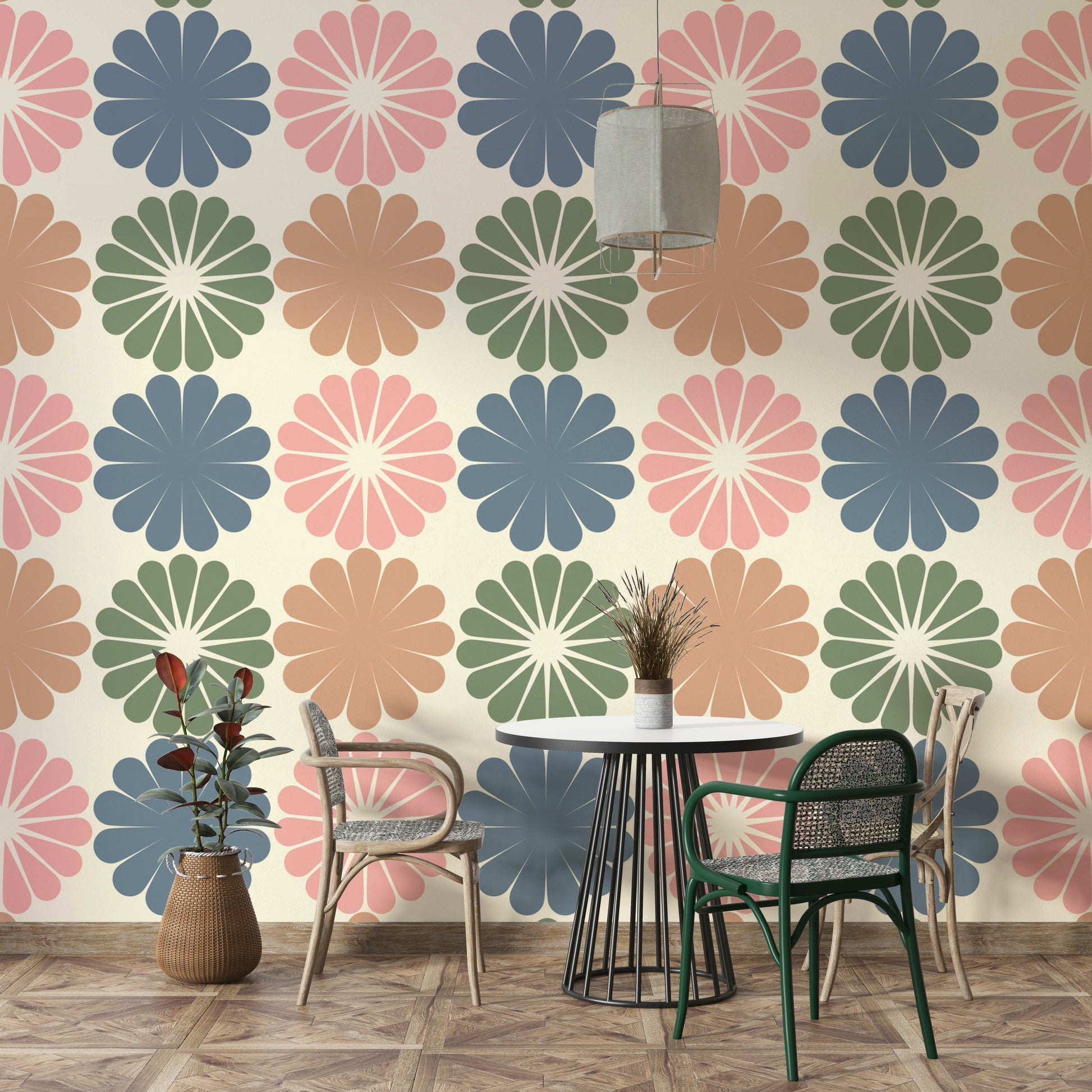 The colors are soft and pastel, with shades of light pink, pale blue, and cream.
