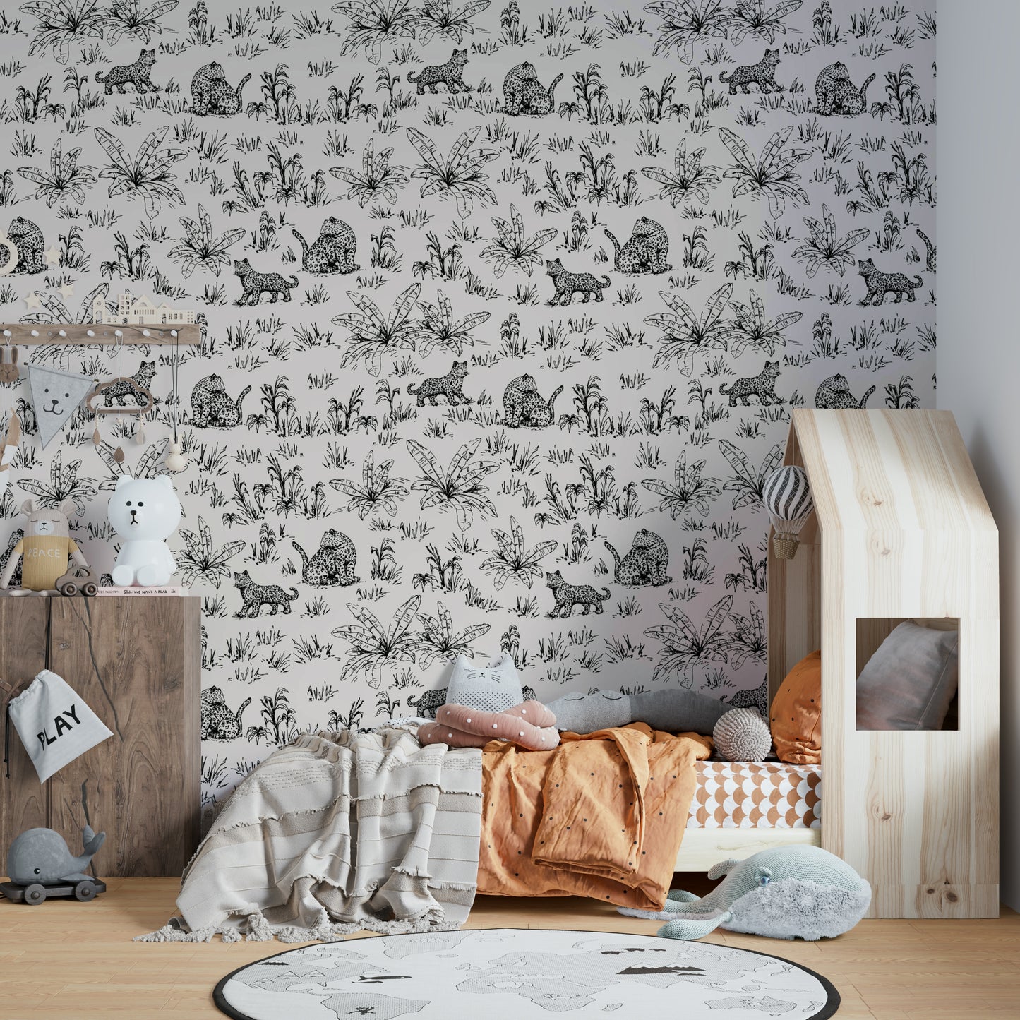 The mural is created for an entire wall, providing a unique backdrop.
