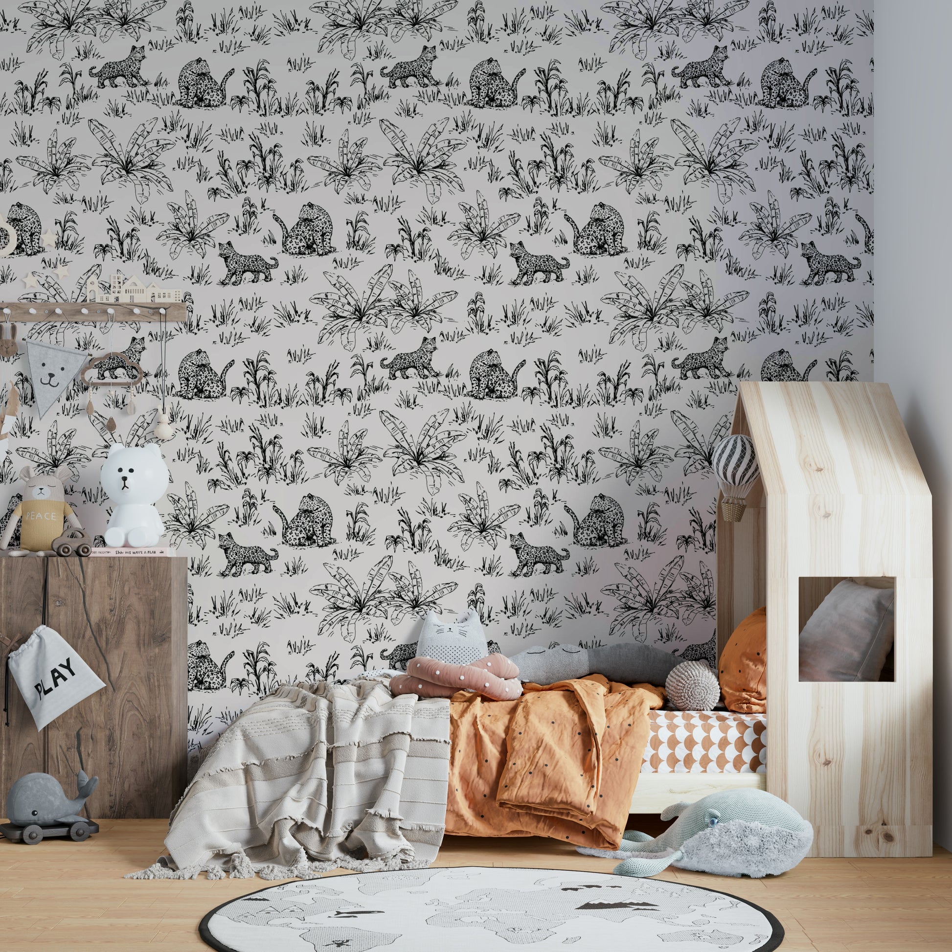 The mural is created for an entire wall, providing a unique backdrop.
