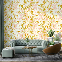 This wallpaper is suitable for a living room, a sunroom, or a creative space.
