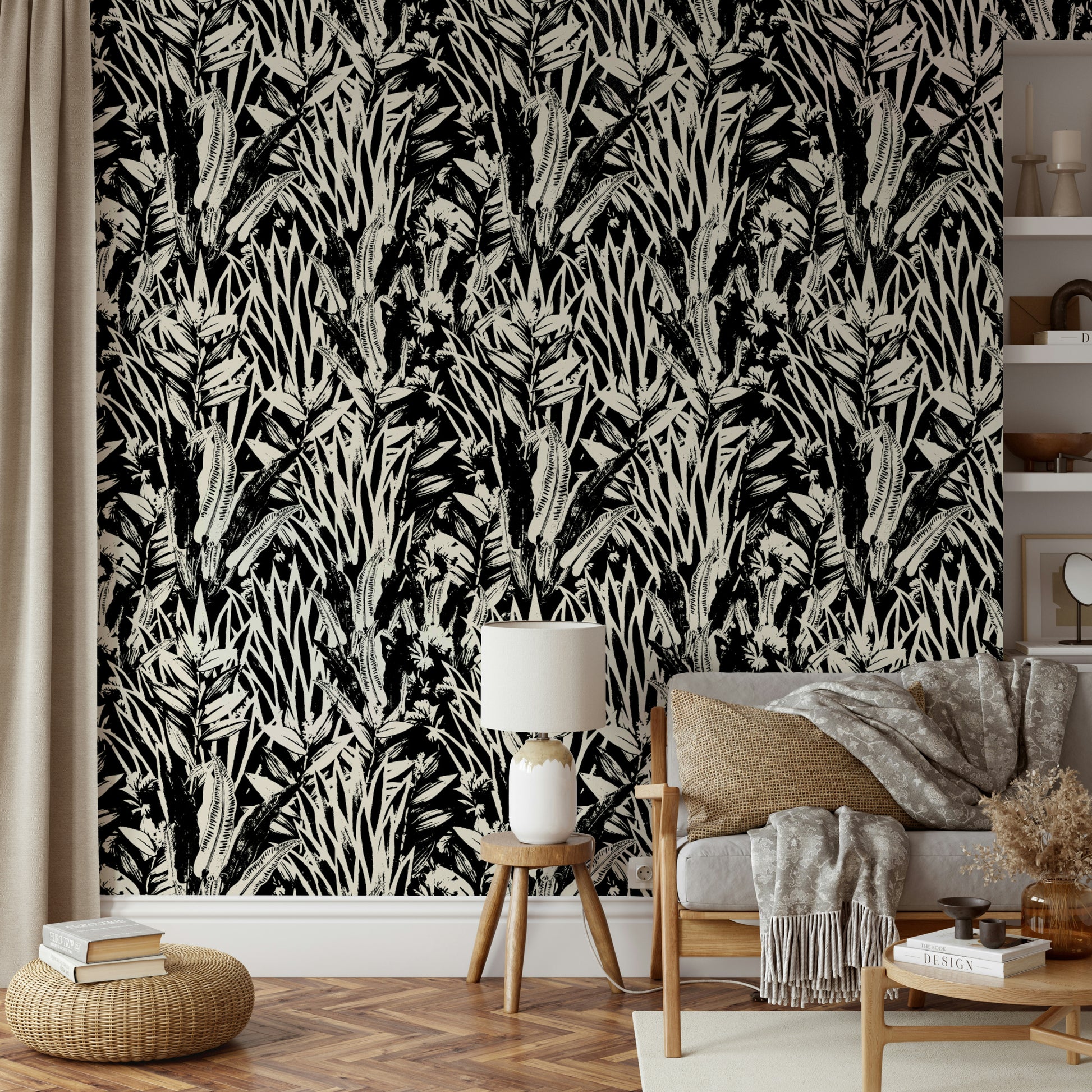 The image features stylized or abstract leaf shapes.
