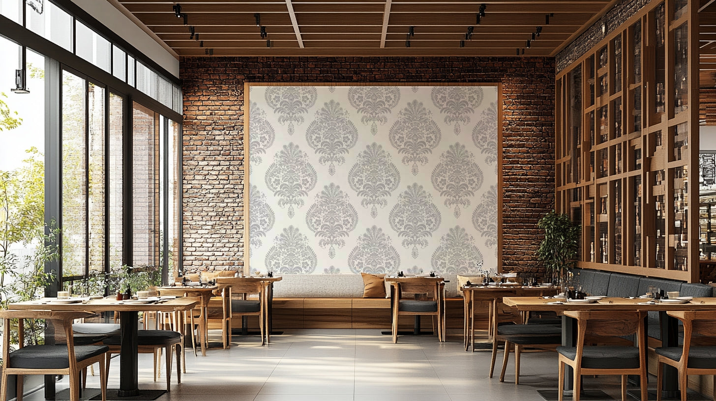 This wallpaper is suitable for a living room, a bedroom, or a formal dining area.
