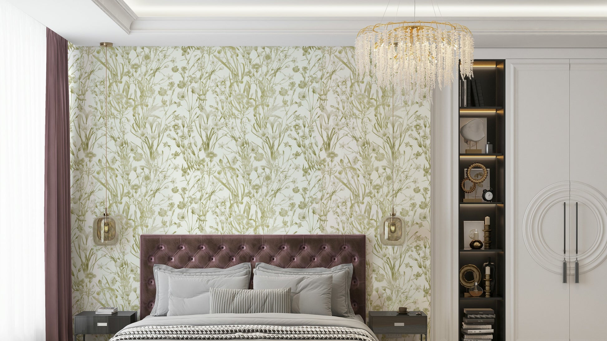 An interior with a nature-inspired accent wall

