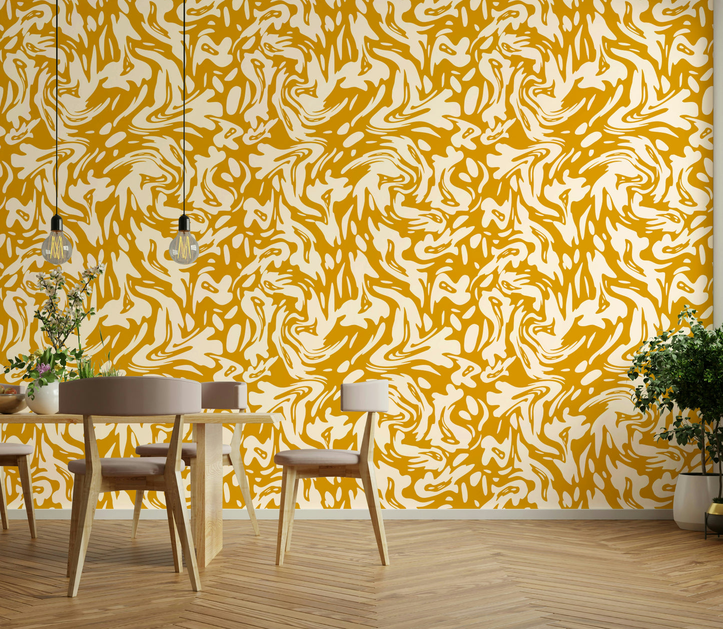 Wallpaper for walls with a dynamic, fluid design

