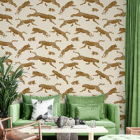 Leopards Wallpaper on a living room wall

