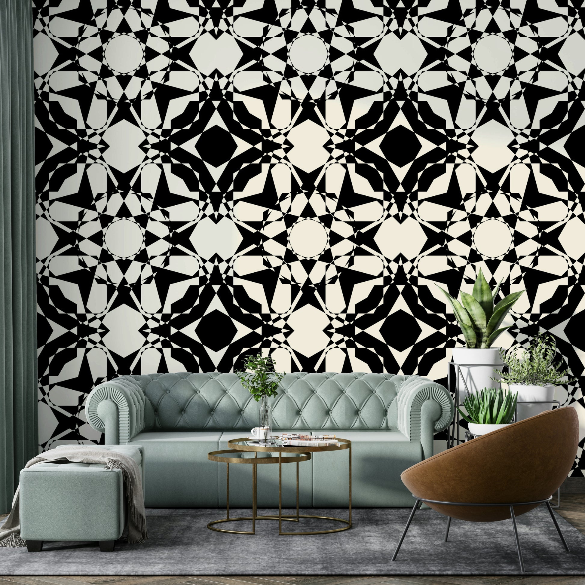 Wallpaper with a vibrant and intricate geometric design

