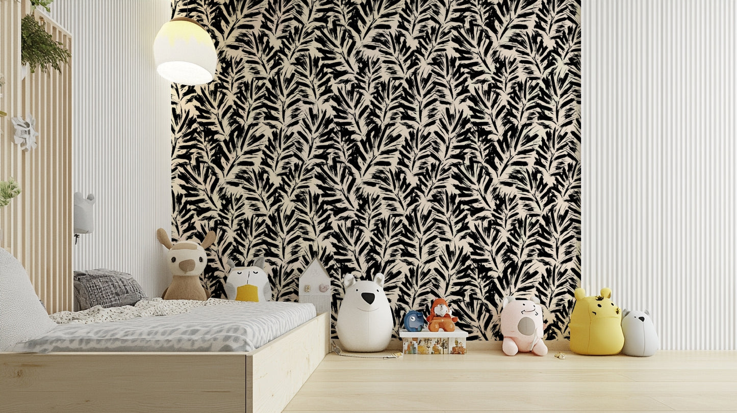 An interior with a lush and refreshing accent wall

