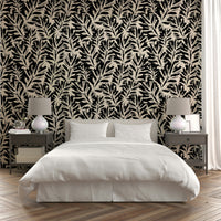 Wallpaper with a vibrant green botanical design

