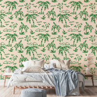 Wallpaper with a vibrant green botanical design

