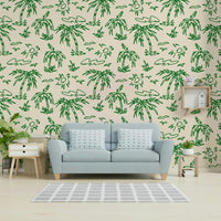 An interior with a lush and refreshing accent wall

