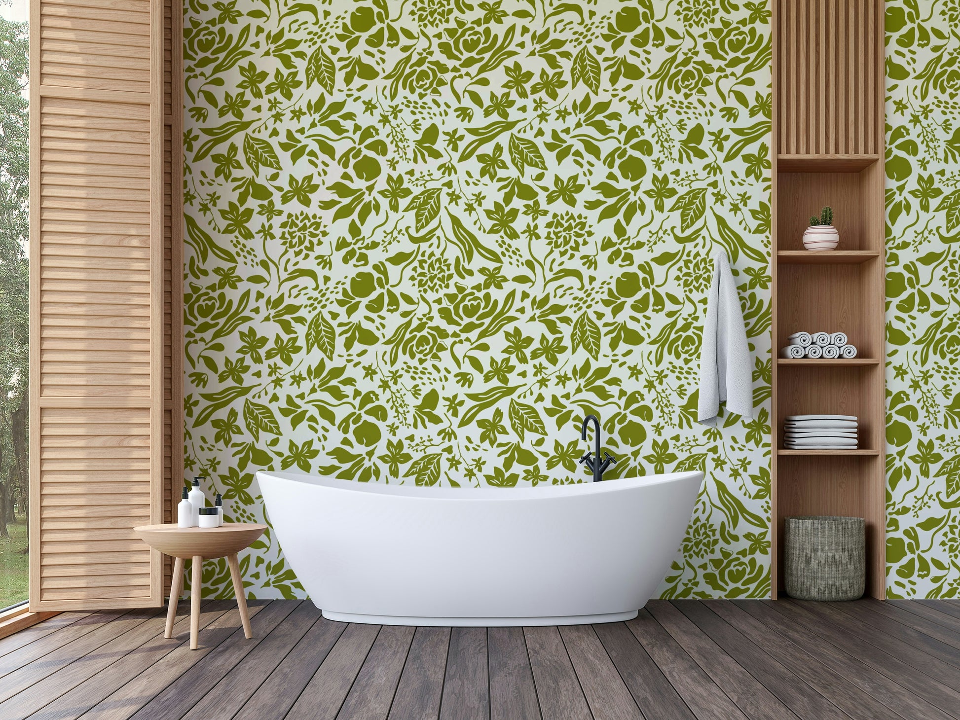 Wallpaper with a modern, artistic floral design

