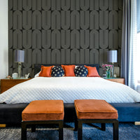 Geometric Outlined Wallpaper on a living room wall

