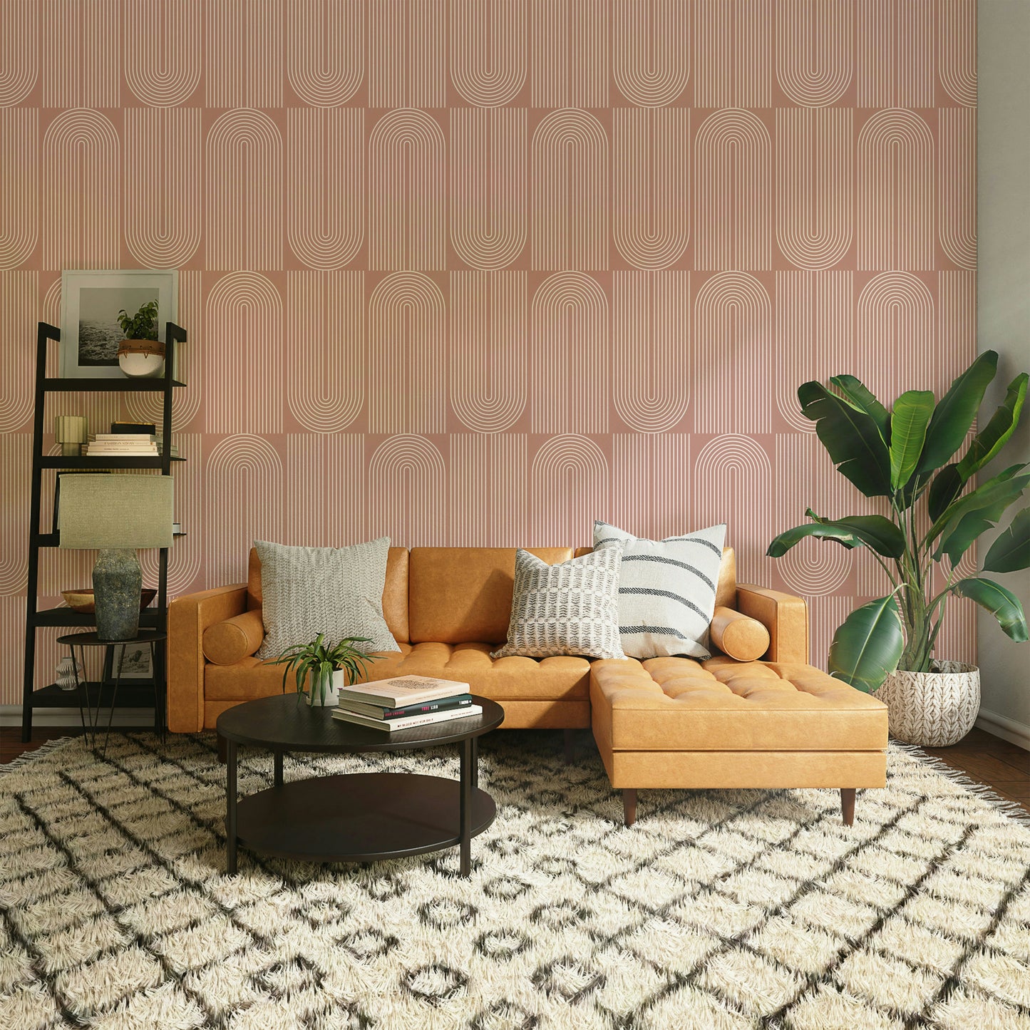 High-quality image of the creamy geometric outline wallpaper

