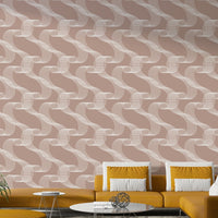 An angled shot of a wall with abstract wavy wallpaper

