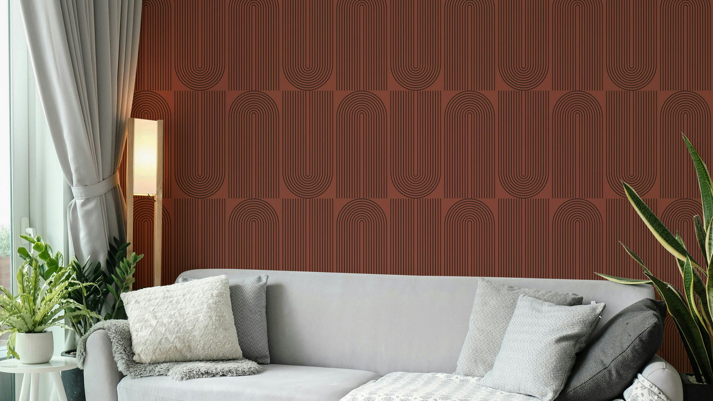 Close-up of a minimalist geometric pattern in a brown tone

