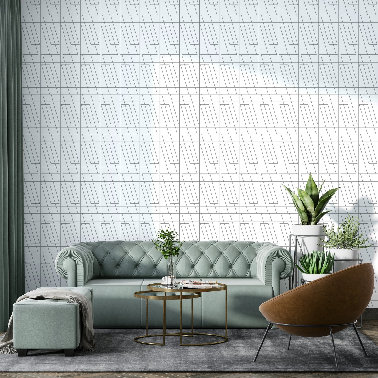 Geometric Outline Rhythm Wallpaper on a living room wall


