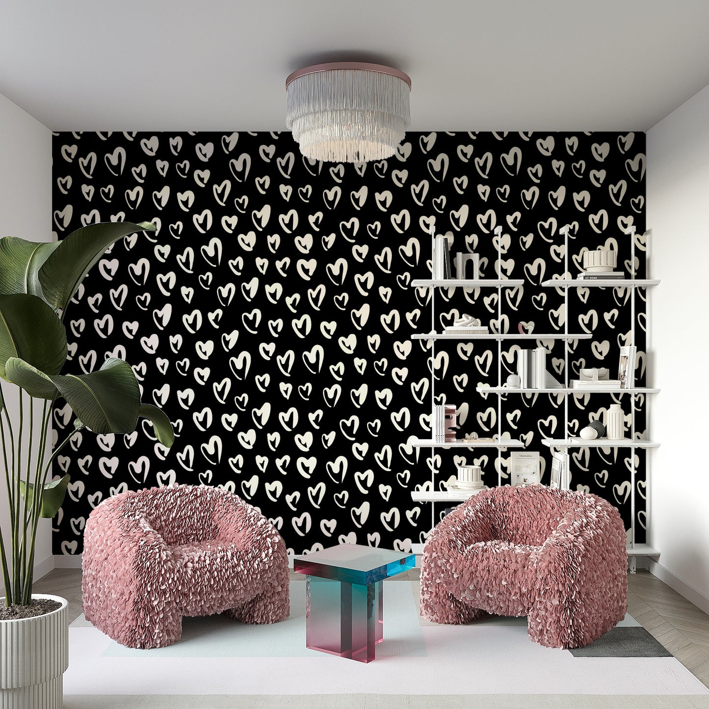 Fluffy Hearts delightful mural wallpaper

