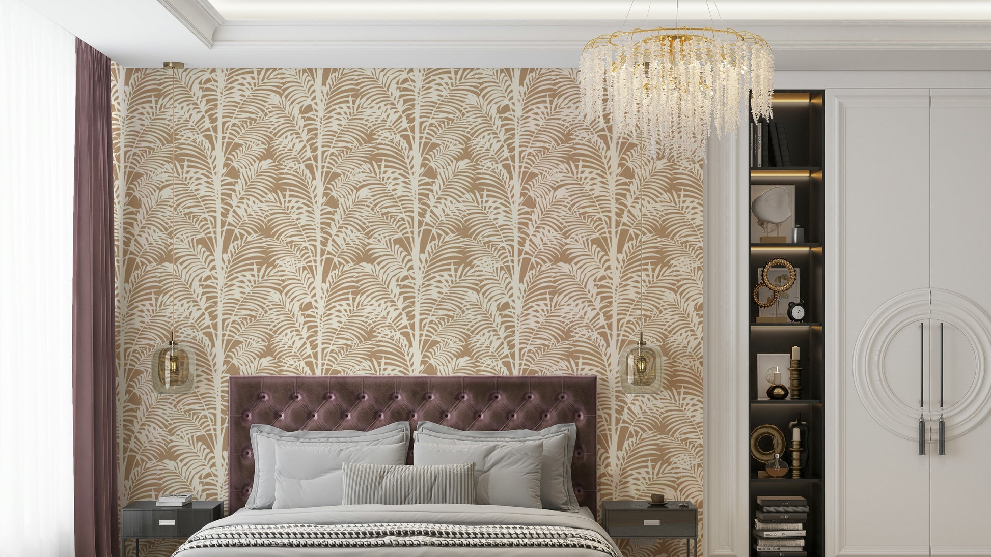 Minimalist palm leaves mural