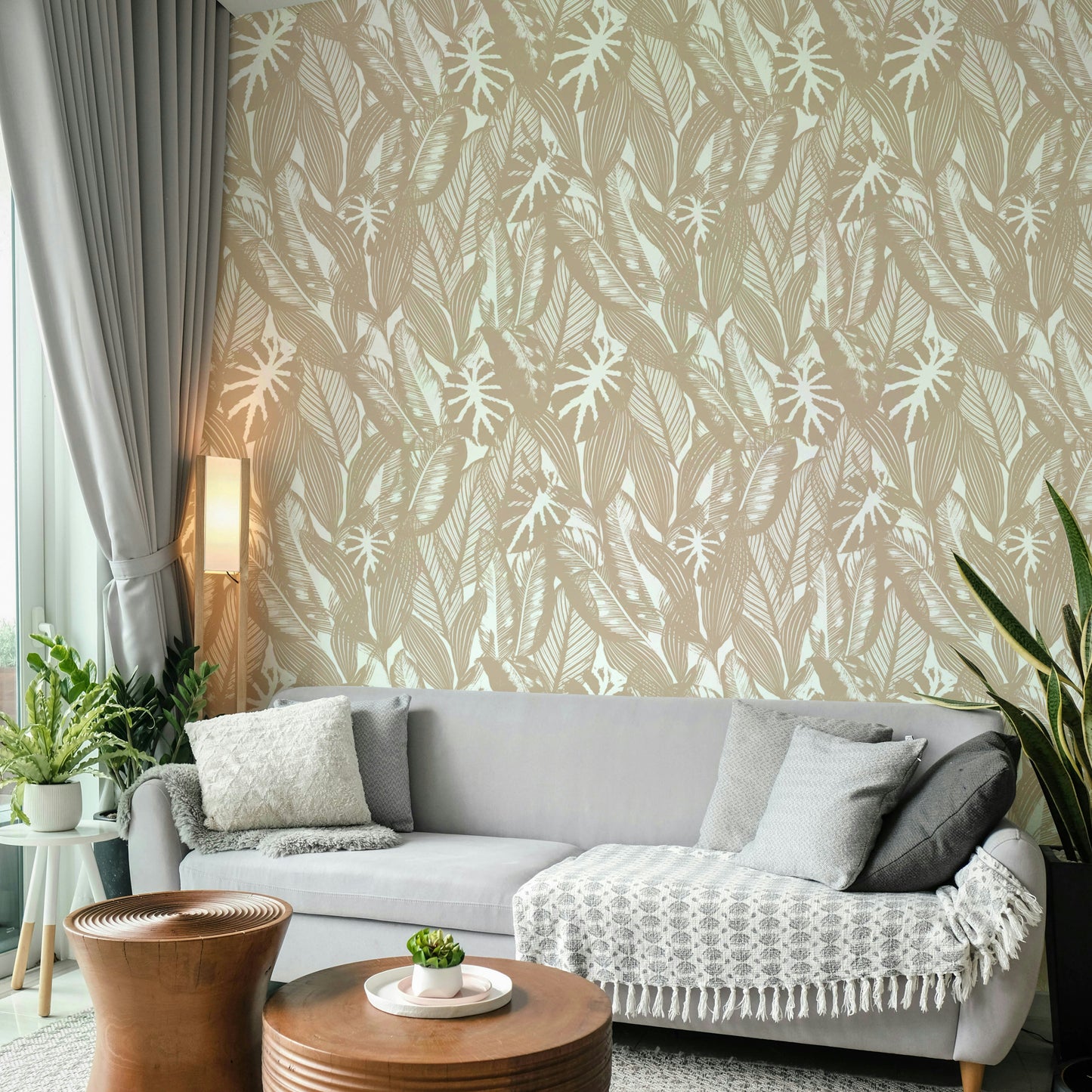 Wallpaper with a tropical plant design

