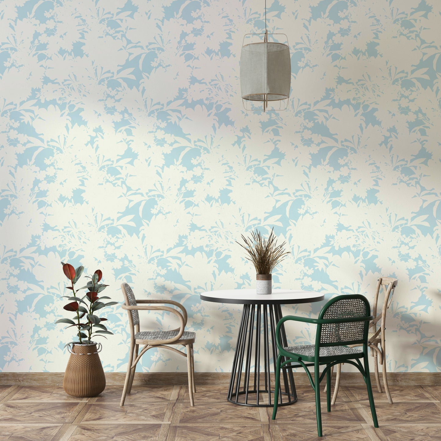 Wallpaper with bright blue shapes

