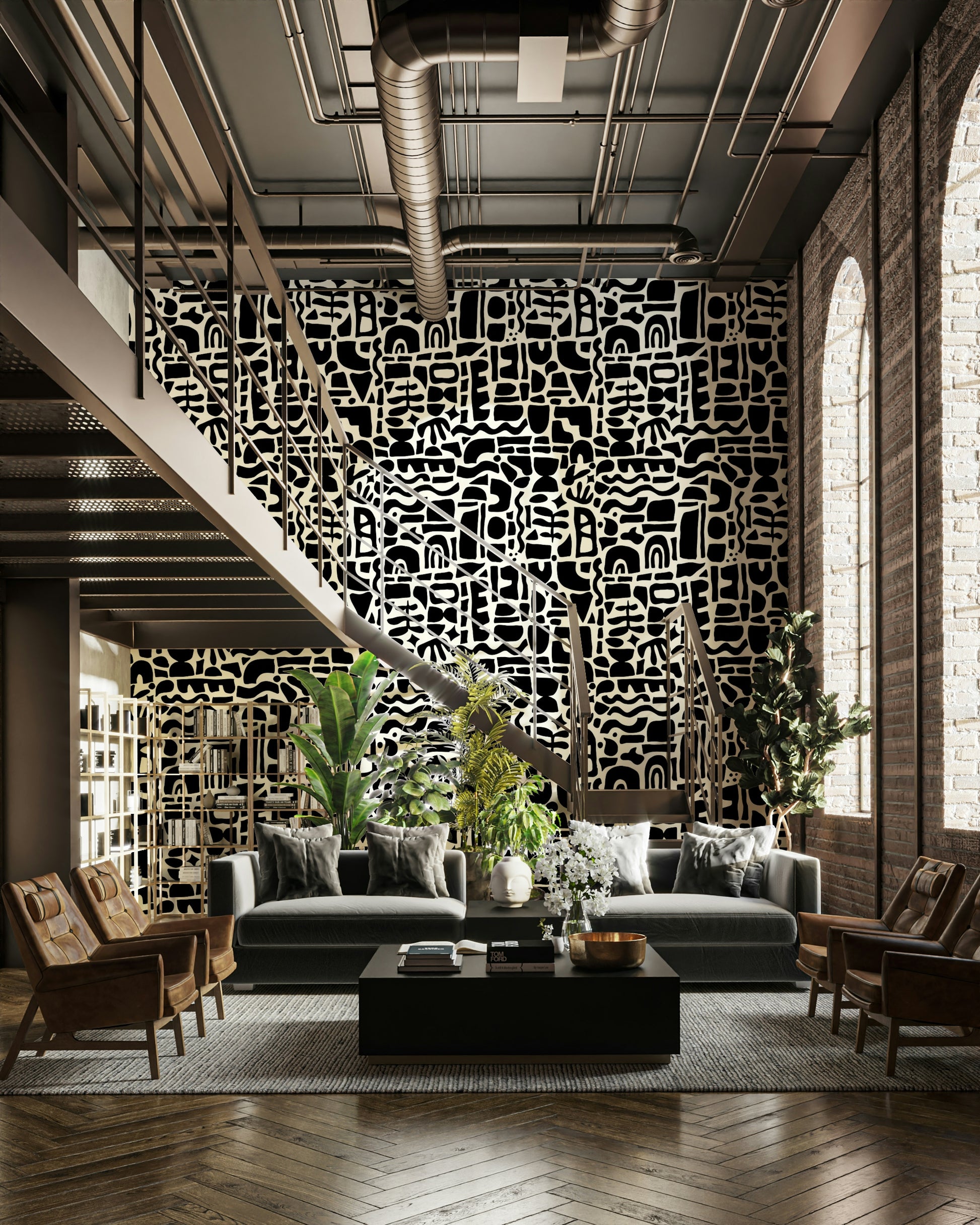 The background of the wallpaper is a solid, off-white color.
