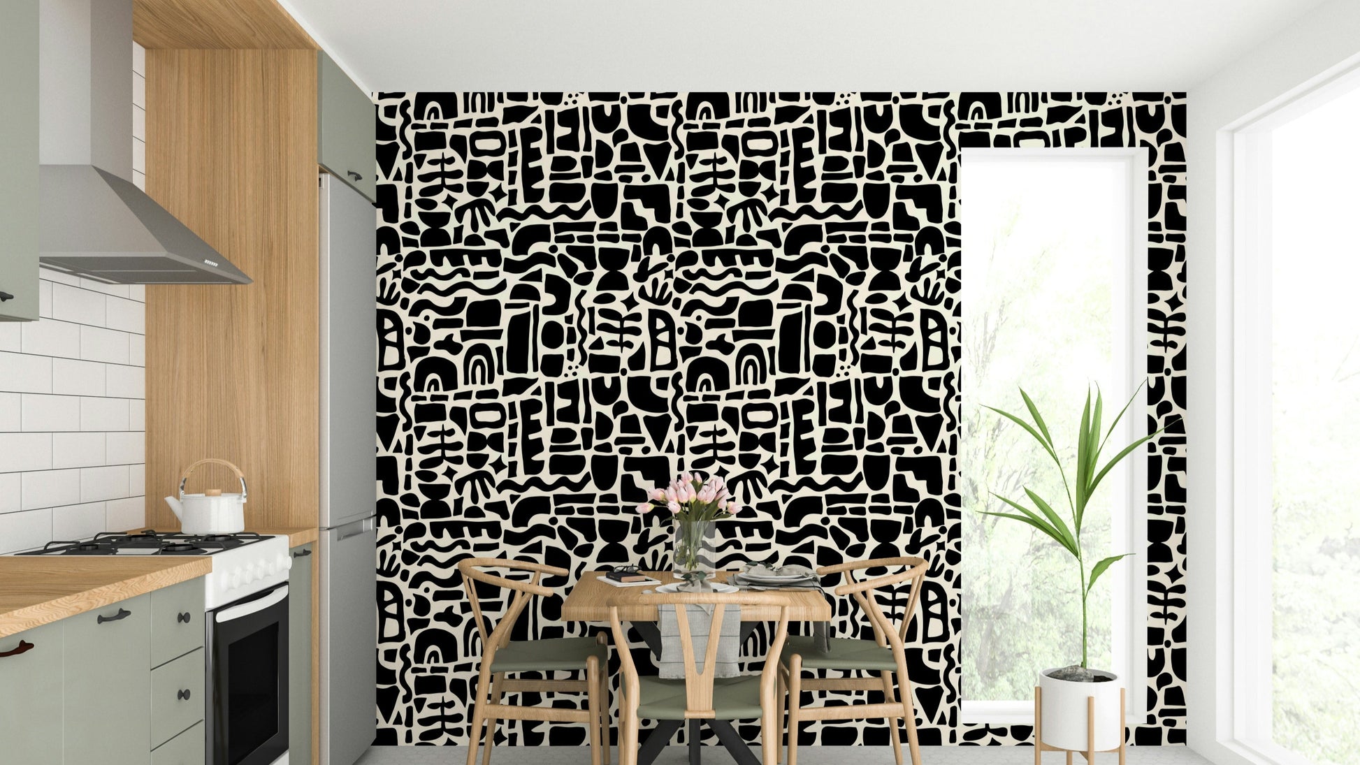 The Cut-out Shapes Wallpaper on a modern feature wall.
