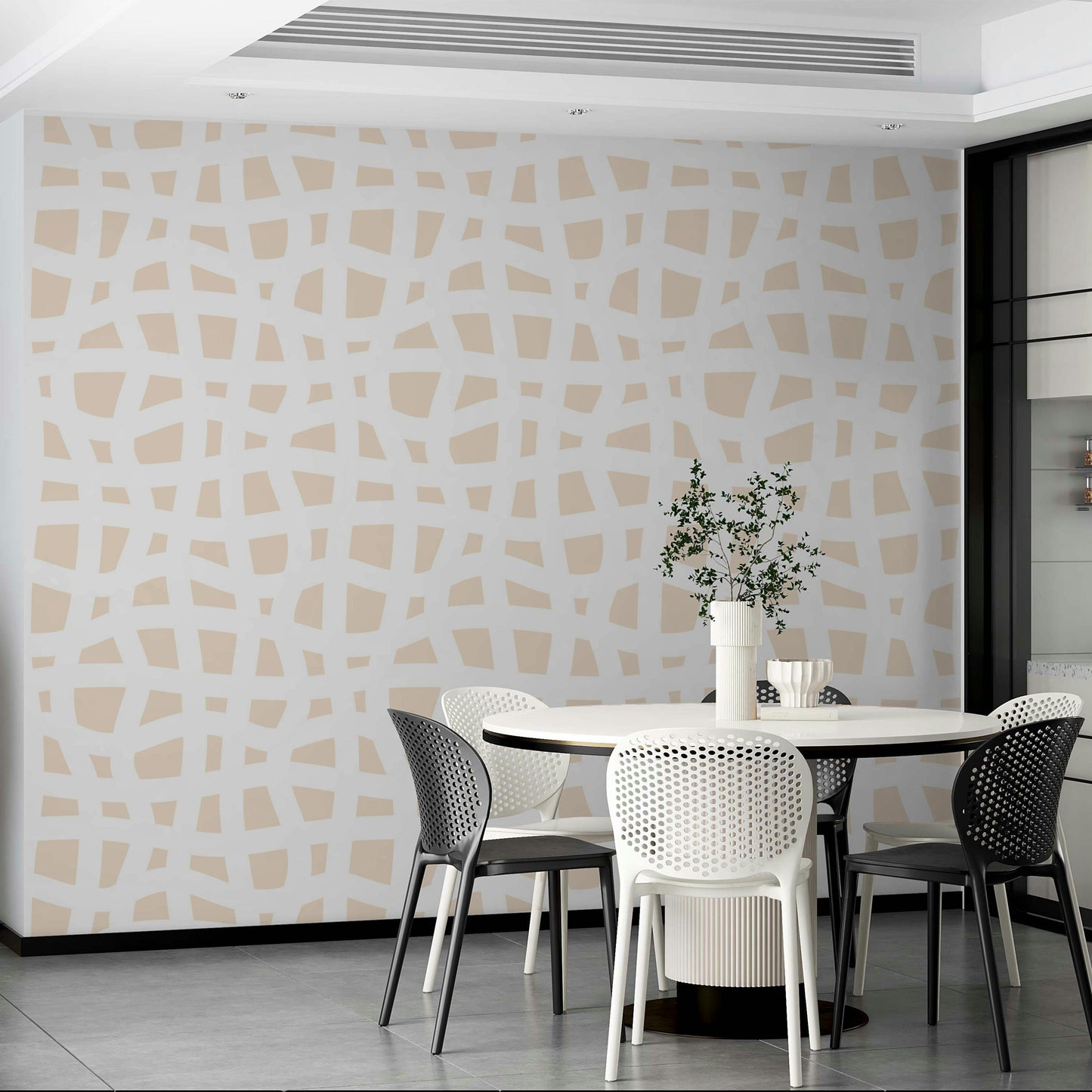The background of the wallpaper is a warm, creamy off-white.

