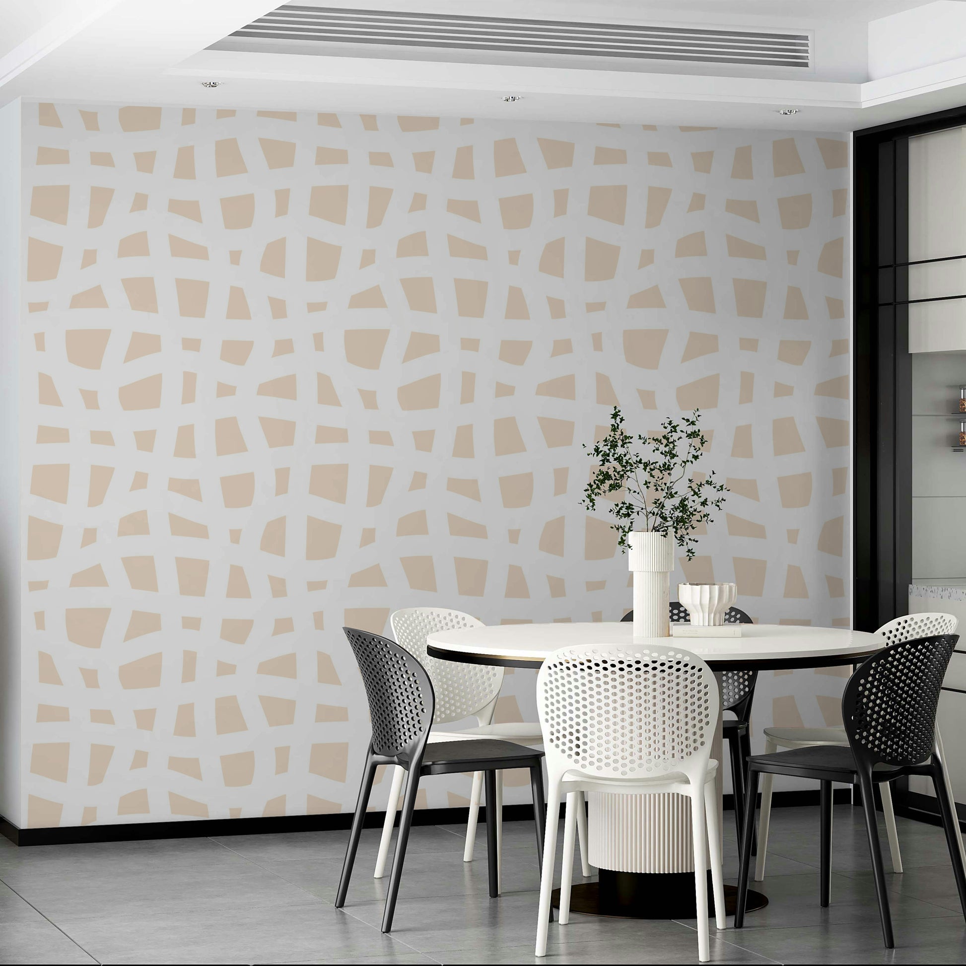 The background of the wallpaper is a warm, creamy off-white.
