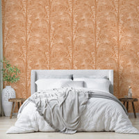 The Orange Palm Shapes Wallpaper on a modern accent wall.
