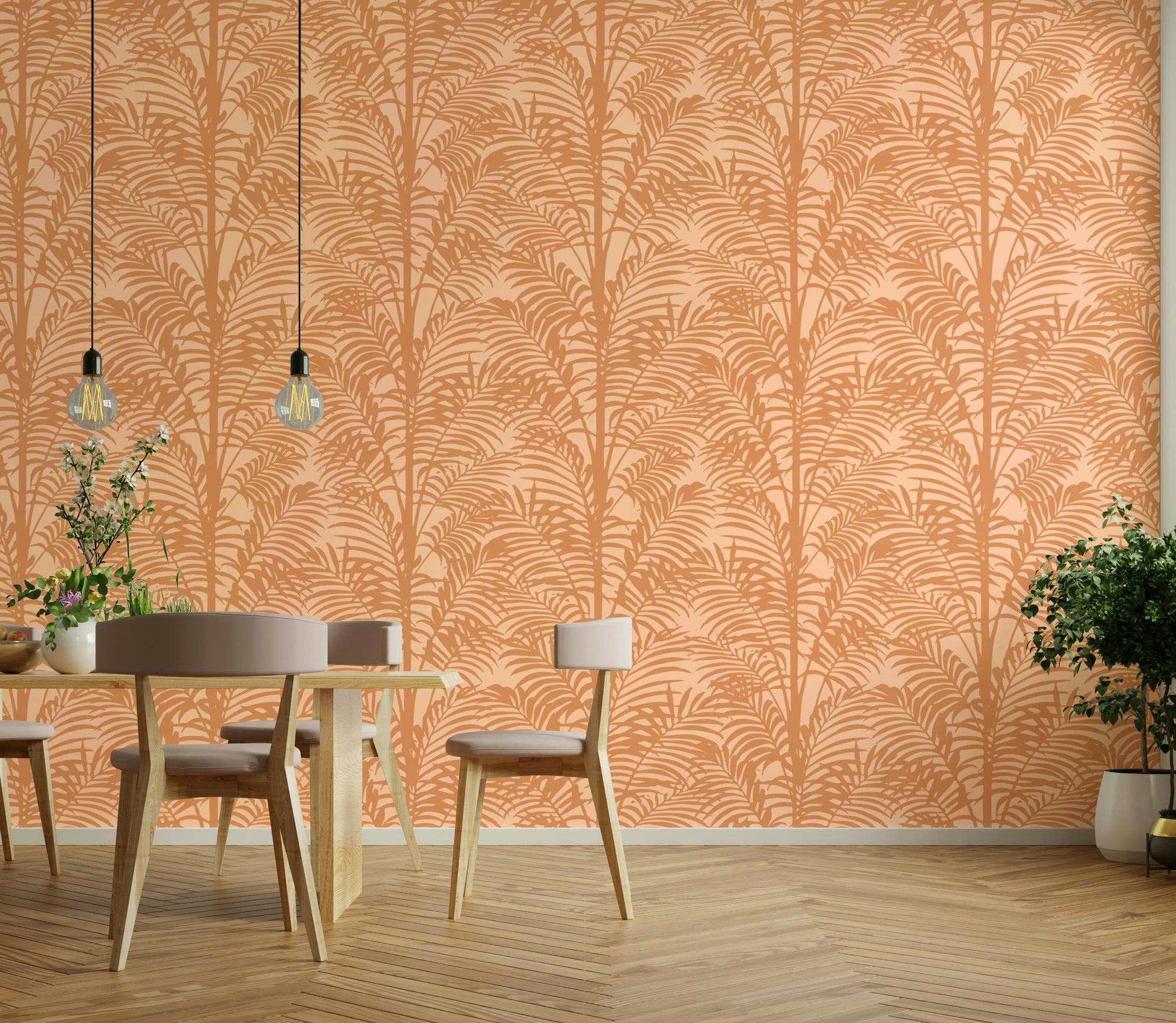 The background of the wallpaper is a complementary cream color.
