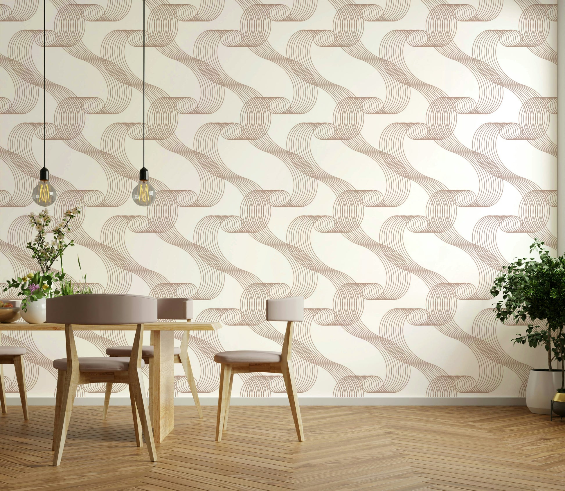The Bright Linear Outline Waves Wallpaper for walls.
