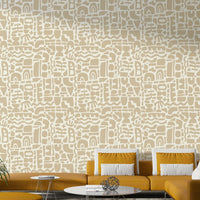 An angled shot of a wall with bright wallpaper

