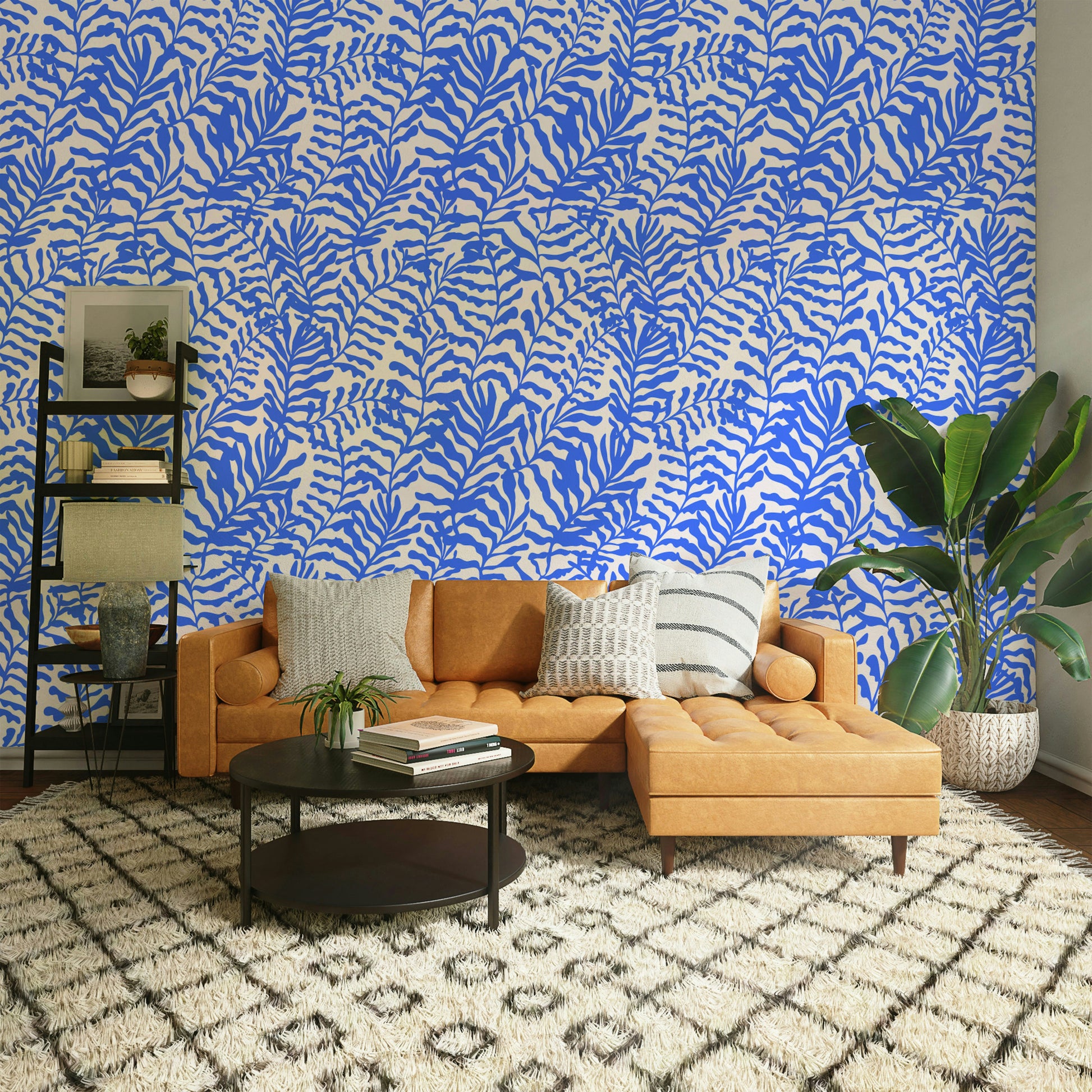 An interior with a soft and peaceful accent wall

