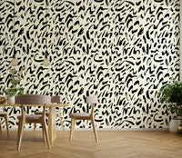 A studio decorated with an abstract wall mural

