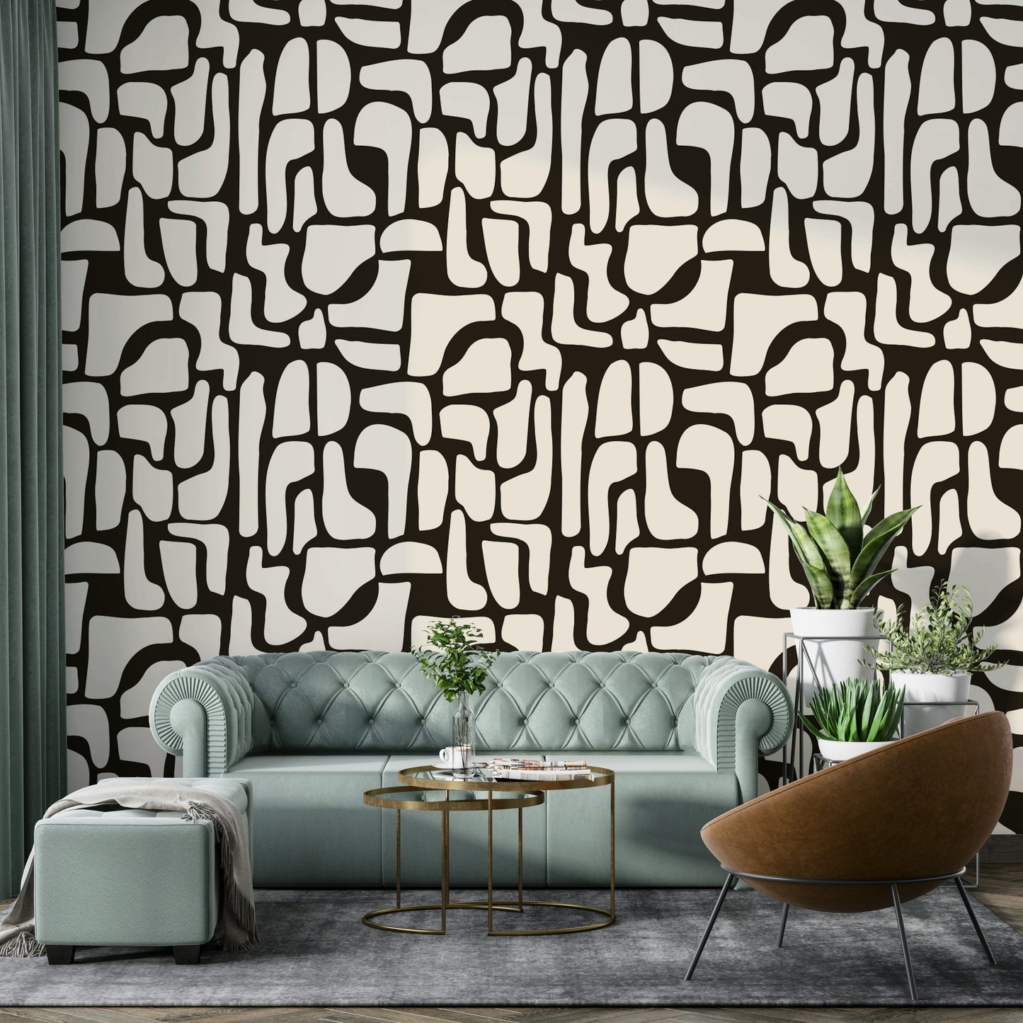 A seamless pattern of organic shapes on a wall

