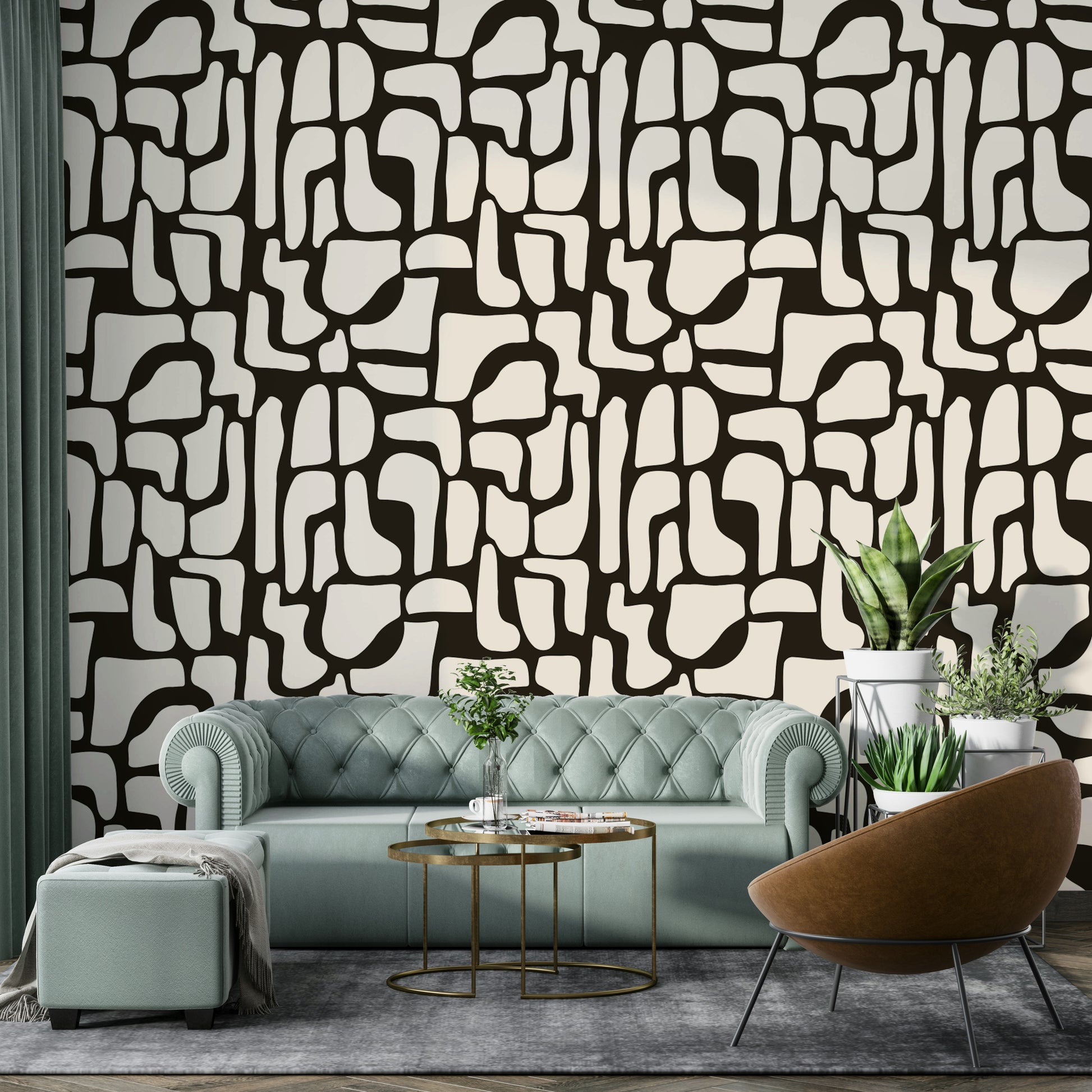 A seamless pattern of organic shapes on a wall

