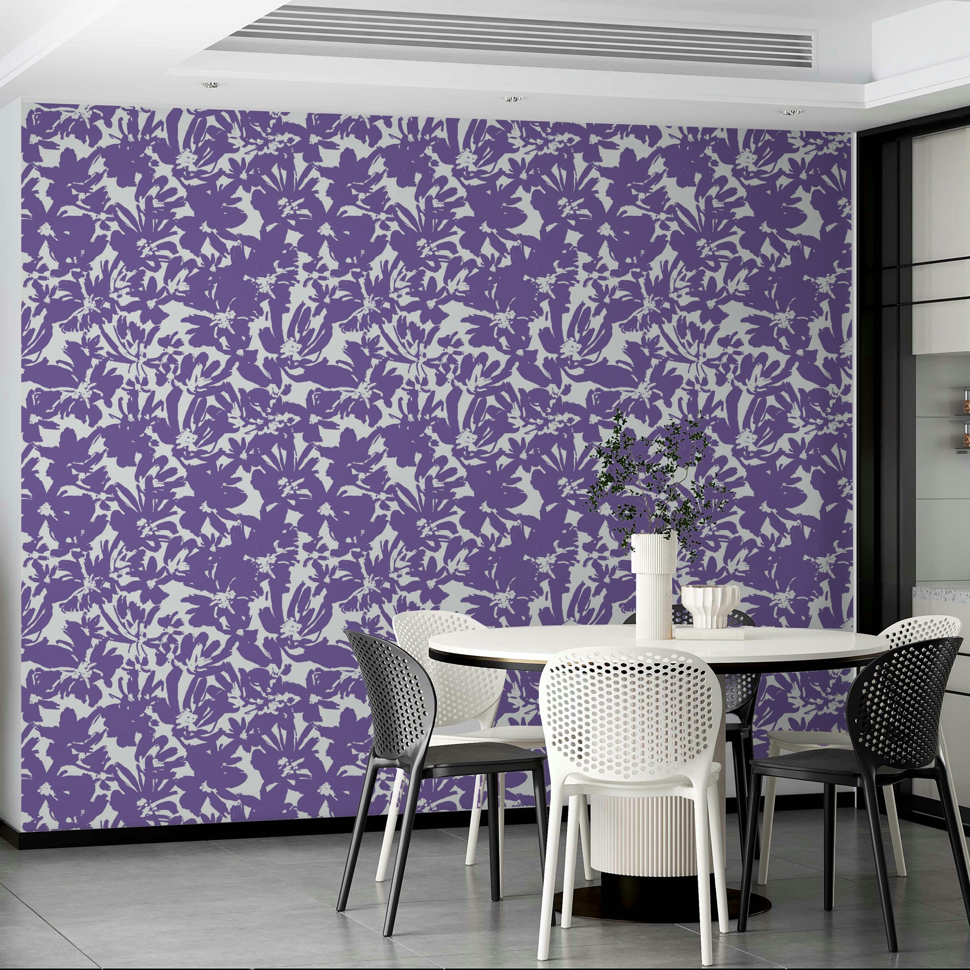 Wallpaper with a unique, artistic purple design

