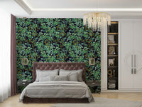 Green Foliage Wallpaper on a living room wall

