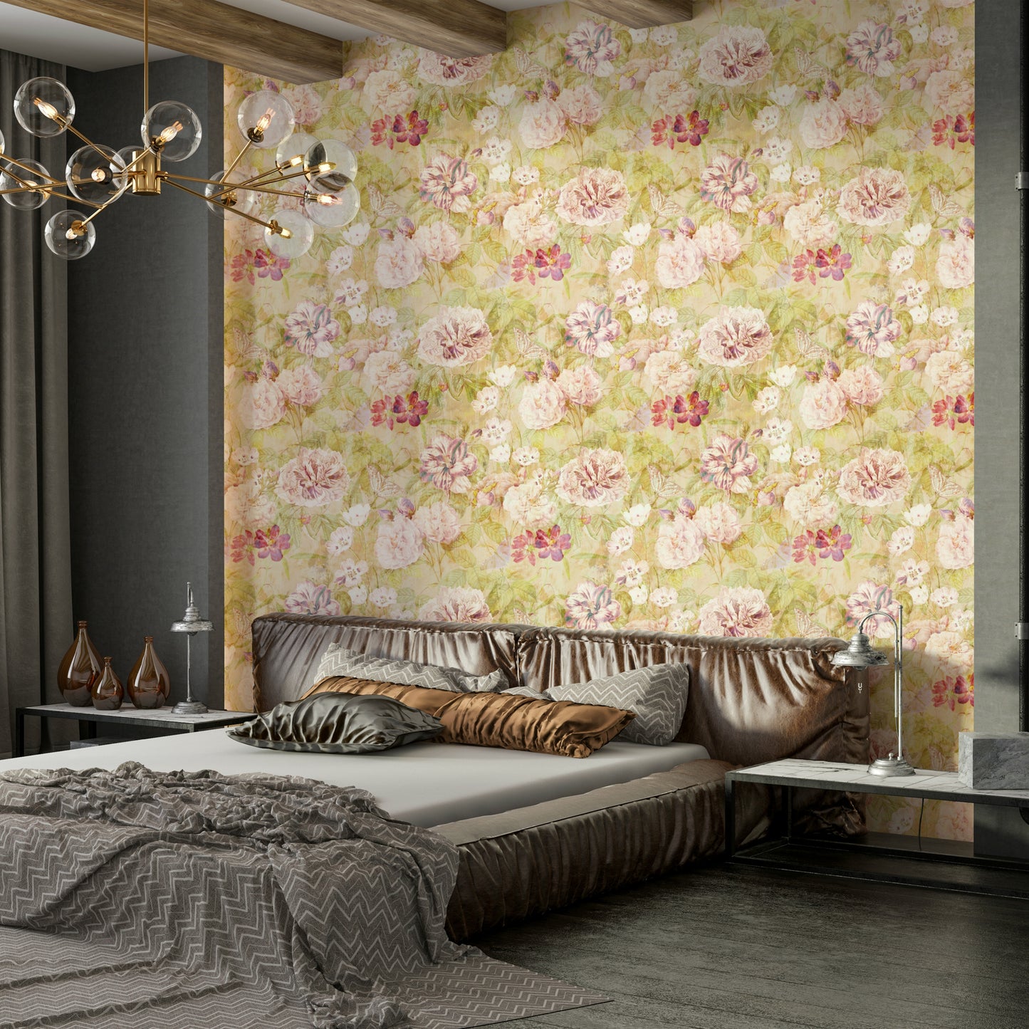 Wallpaper with a unique, cheerful botanical design

