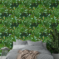 Wallpaper with a unique, vibrant botanical design

