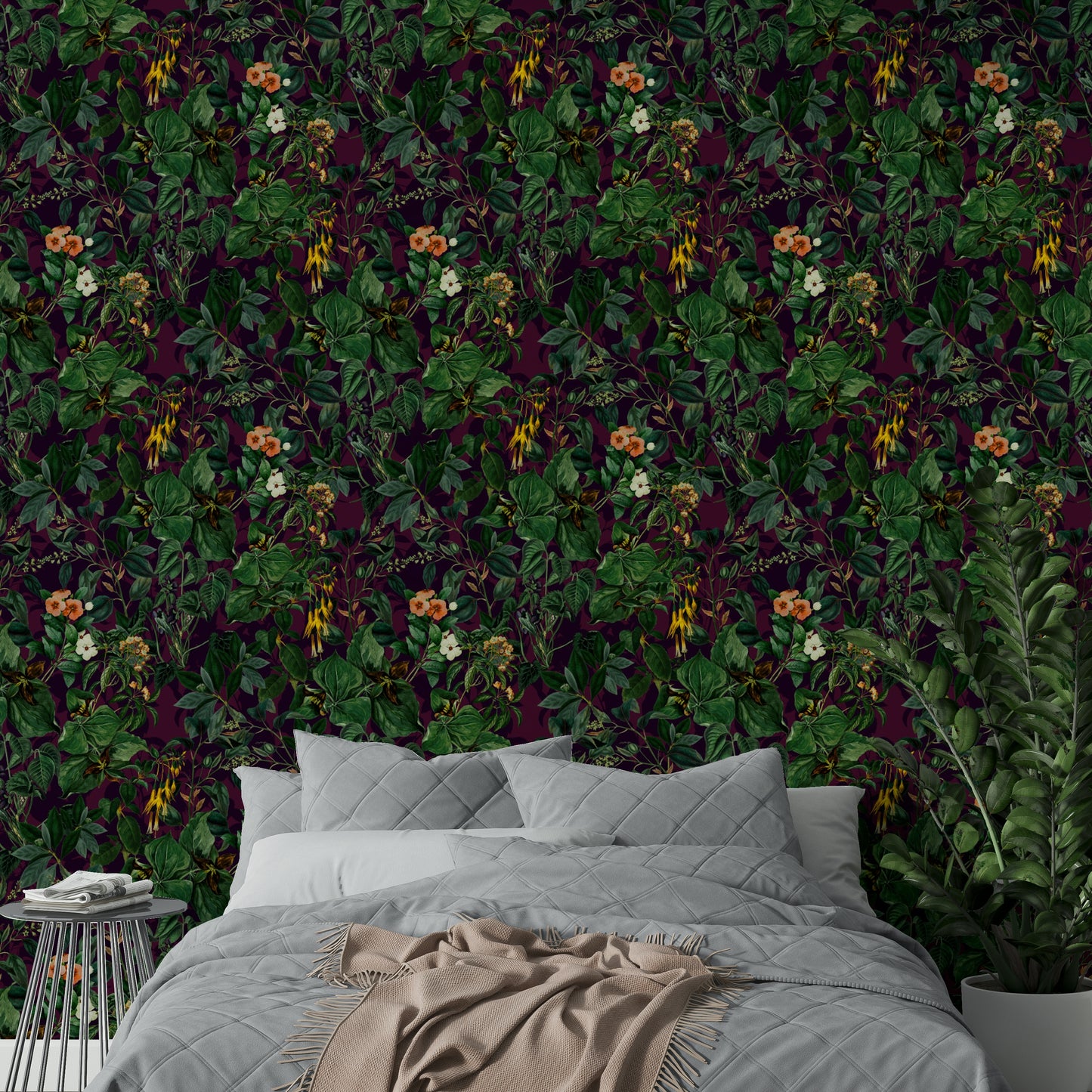 High-quality image of the dark botanical wallpaper

