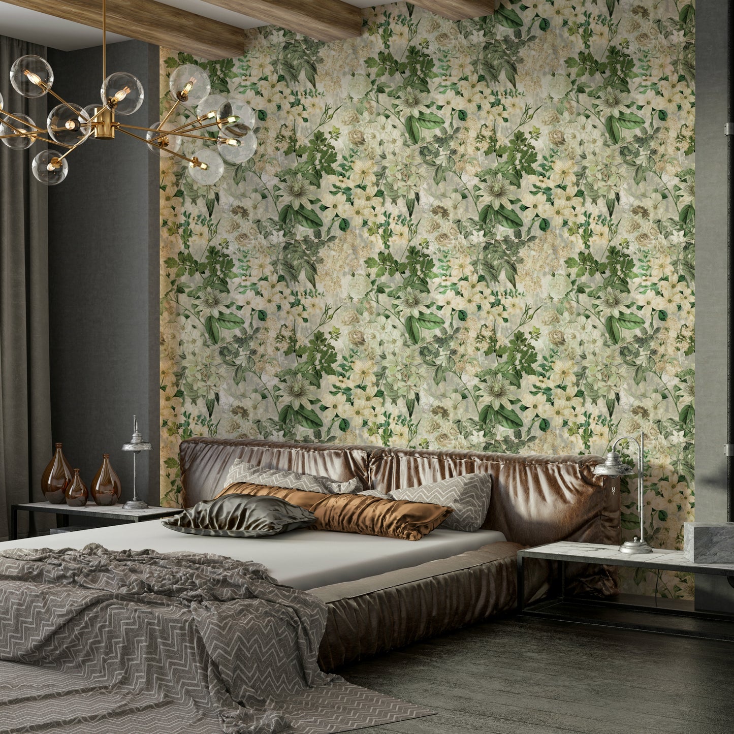 Wallpaper with a unique, artistic floral design

