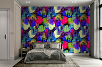 An interior with a fun and artistic accent wall

