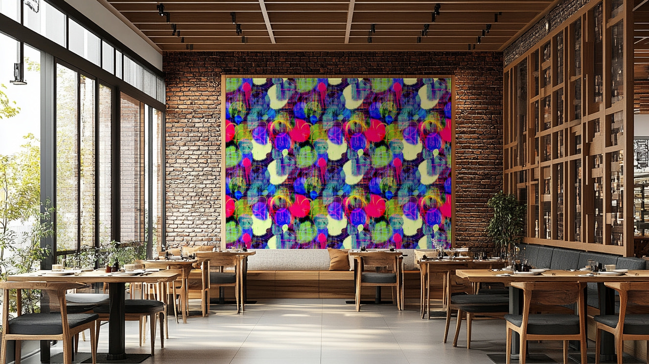 Colorful Street Wall Wallpaper on a living room wall

