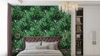 Intensely Green Tropics Wallpaper on a living room wall

