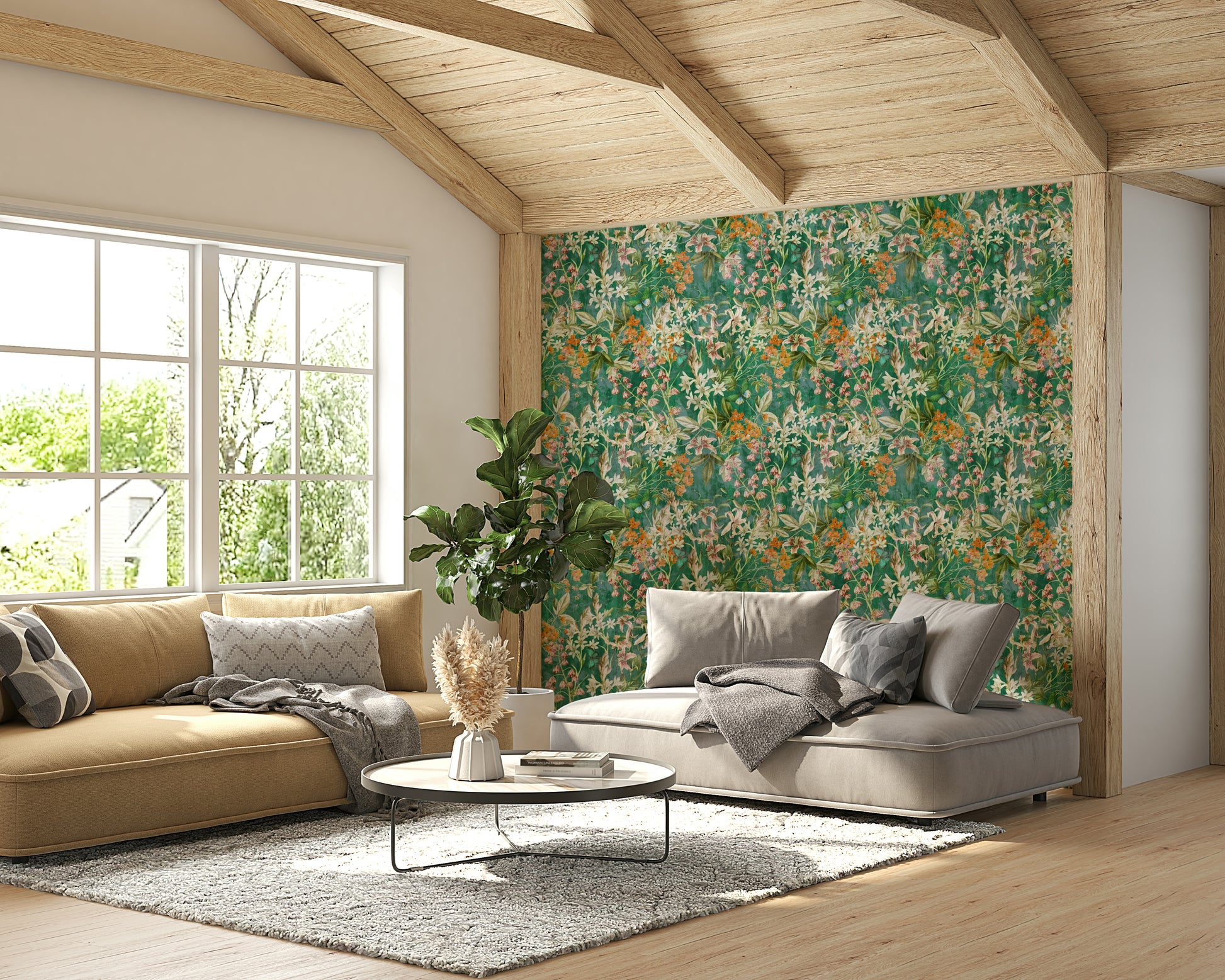 Green Meadow pastoral mural wallpaper

